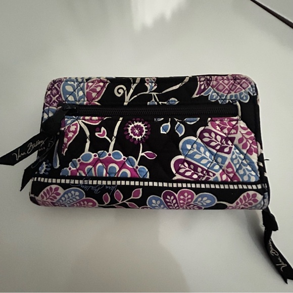 Vera Bradley Black and Purple Quilted Wallet with Paisley Design - Picture 2 of 5